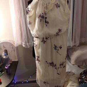 Floral Strapless Dress - Cream and Purple